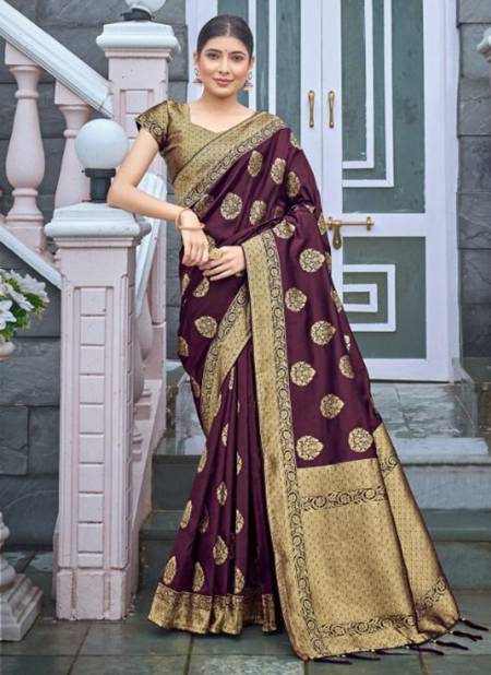 Dark Purple Colour Mahaniya Monjolika New Latest Designer Festive Wear Banarasi Silk Saree Collection 5105